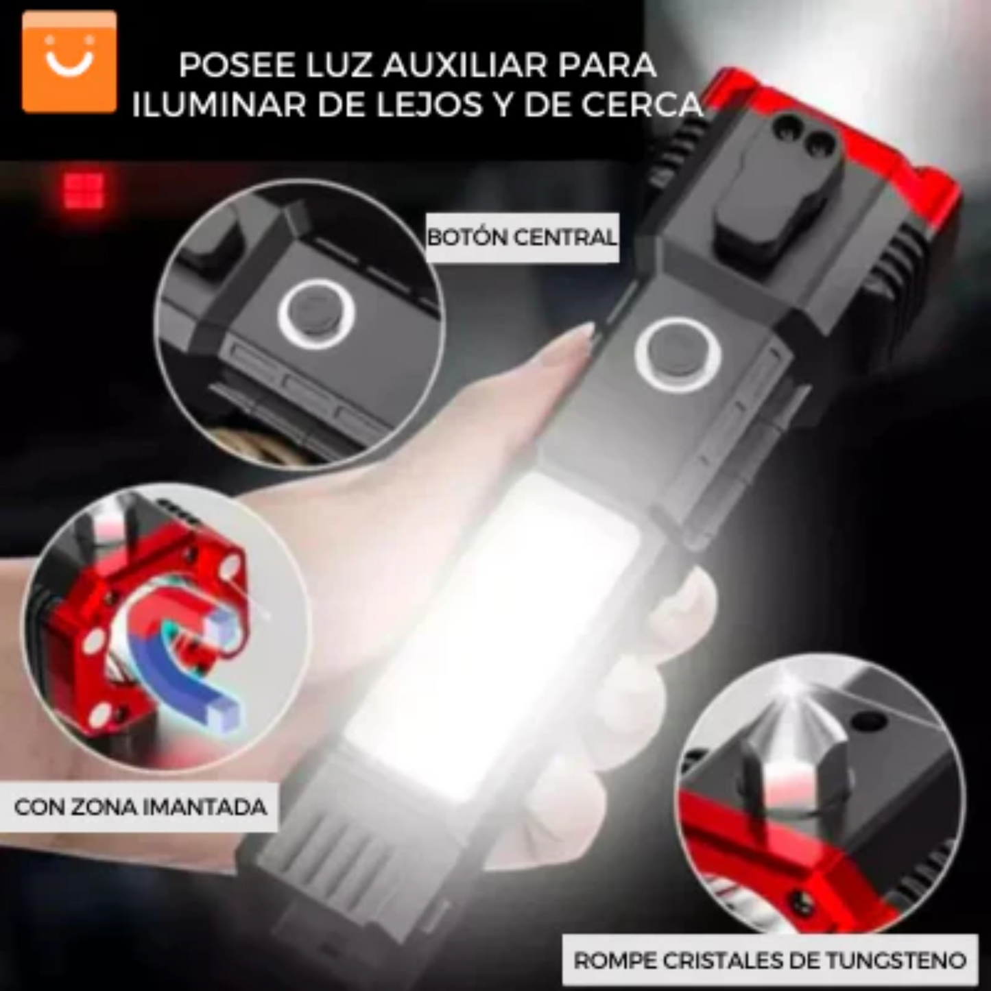 Linterna con martillo y cortador de cinturón de seguridad